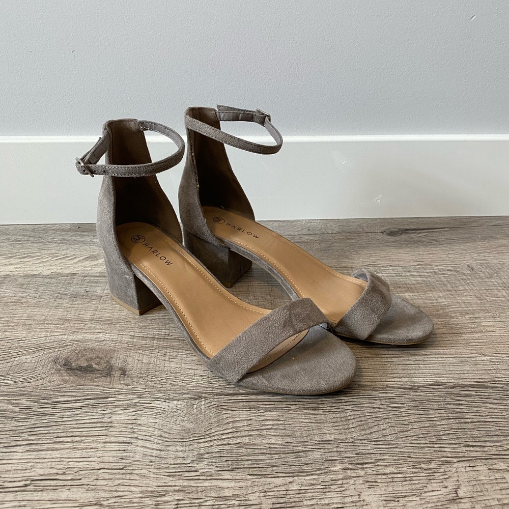 Harlow Gray Suede Block Heel Sandals